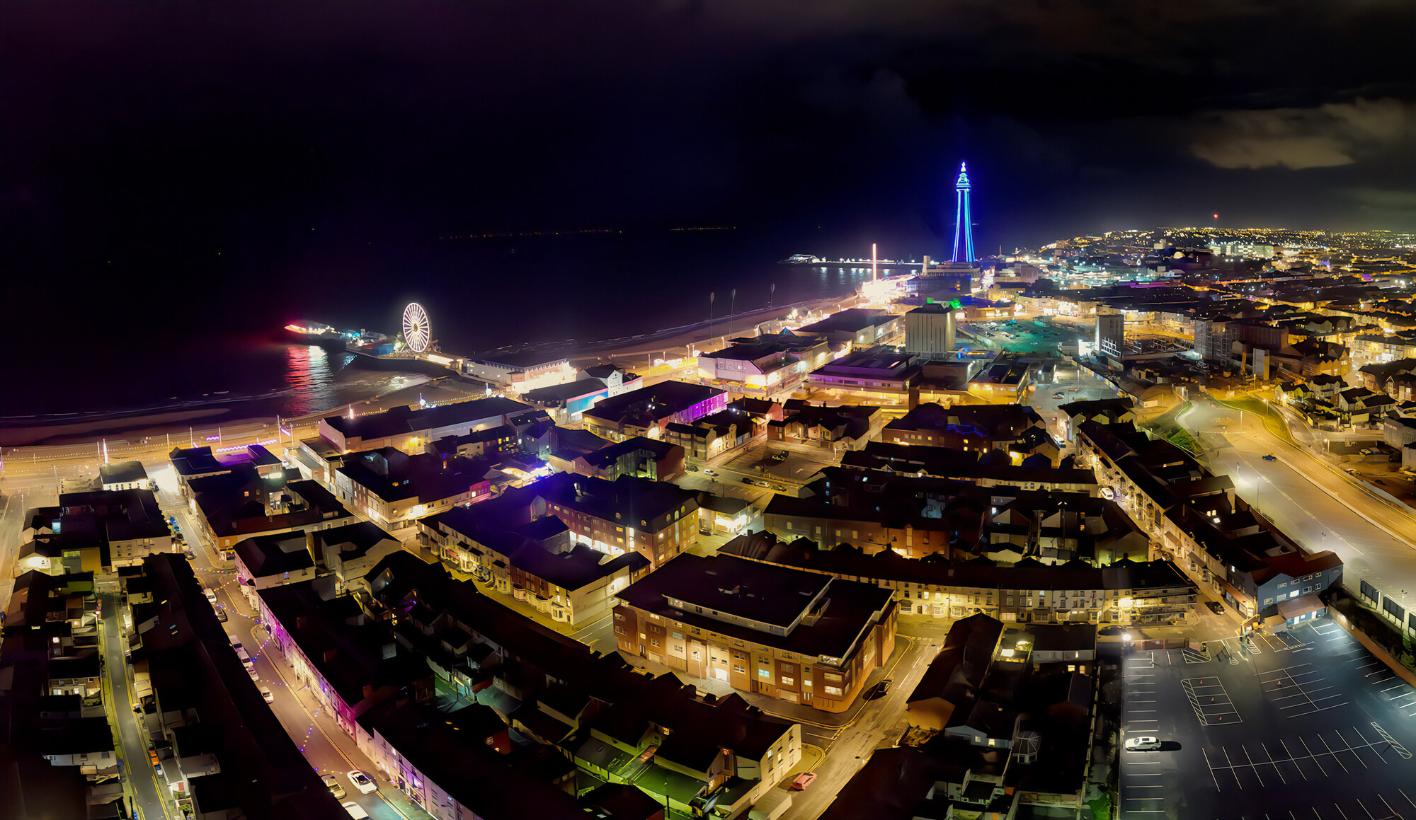 An aerial view of the illuminations at Blackpool in Lancashire,
